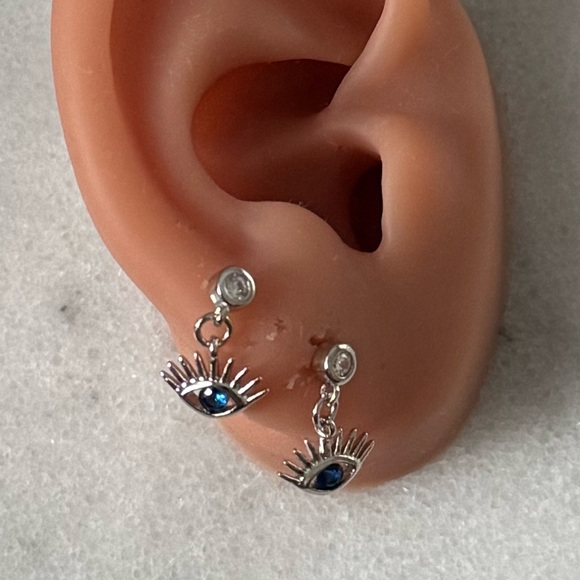 Modest Lu Jewelry - Sterling Silver Blue Crystal Evil Eye Pendant Dangle Earrings 

Brand New